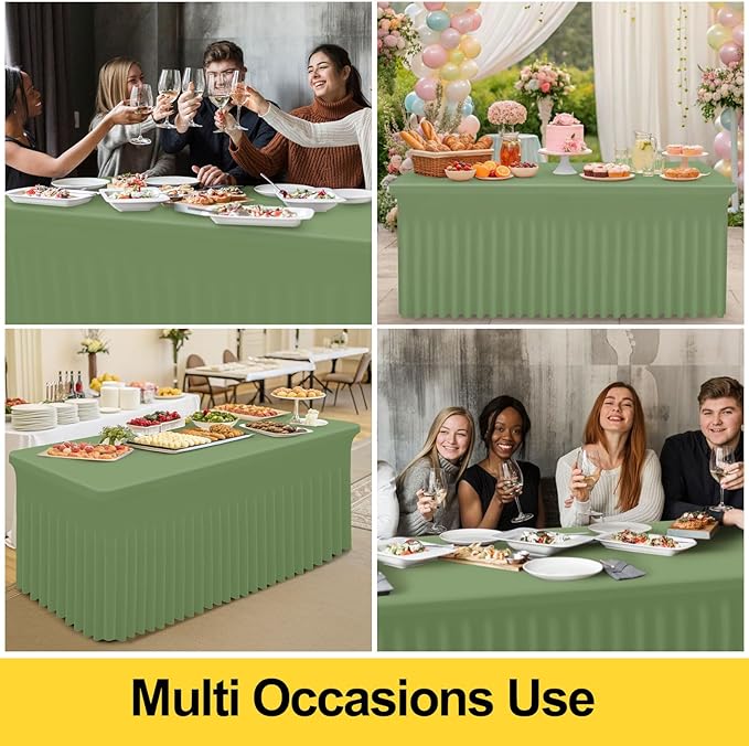 Smiry Spandex Tablecloth, Elastic Fitted Stretch Tablecloth for 6FT Rectangle Tables, Waterproof Washable Table Cover Skirt for Outdoor, Wedding, Banquet & Parties (Sage Green, 72Lx30Wx30H Inch)