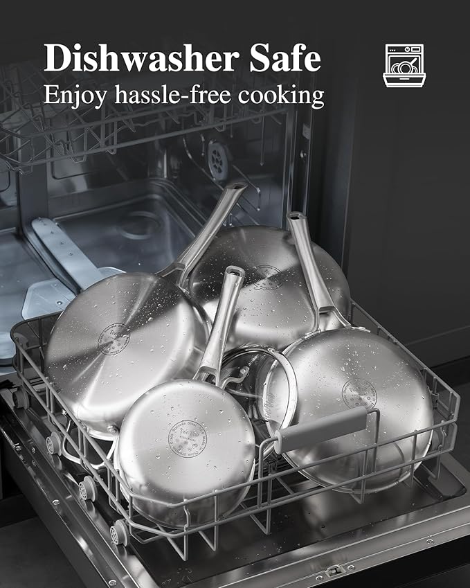 VocVoi Stainless Steel Pan Set, Frying Pan Set, 8/10/12 Inch Stainless Steel Cookware Set, PFOA&PTFE Free Tri-Ply Skillets, Chef's Pan Set, Dishwasher and Oven Safe, Induction Compatible