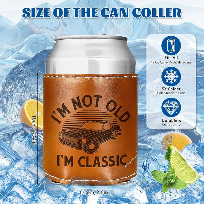 Ftahers Day Gifts for Dad from Daughter Son,Funny Gifts for Grandpa Men,Mens Birthday Gag Cool Retirement Christmas Gifts for Him Husband,Leather Can Cooler Sleeve Holder for Soda