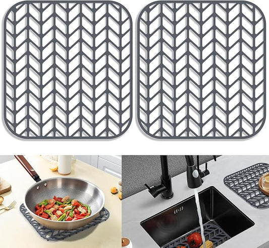 Sink Protectors for Kitchen Sink 12" & 13" 16" 18" 19" 24" 26" 28" 29", Silicone Kitchen Sink mats Protector for Bottom of Farmhouse Sink(12.25"X11.5"Gray 2PCS)