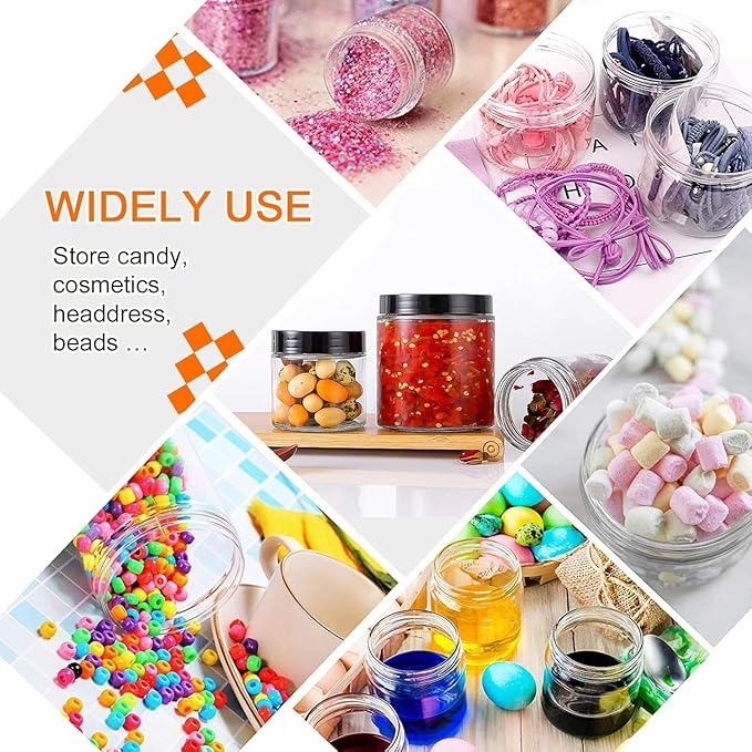 Large & Small Plastic Jars Combo (24 Pack) 12 Large 16 oz & 12 Small 8 oz Leak-Proof Clear Containers with Lids, Mason Jars, Perfect for Storing Spices, Cookie, Candy, and Dry Food, Empty Jars