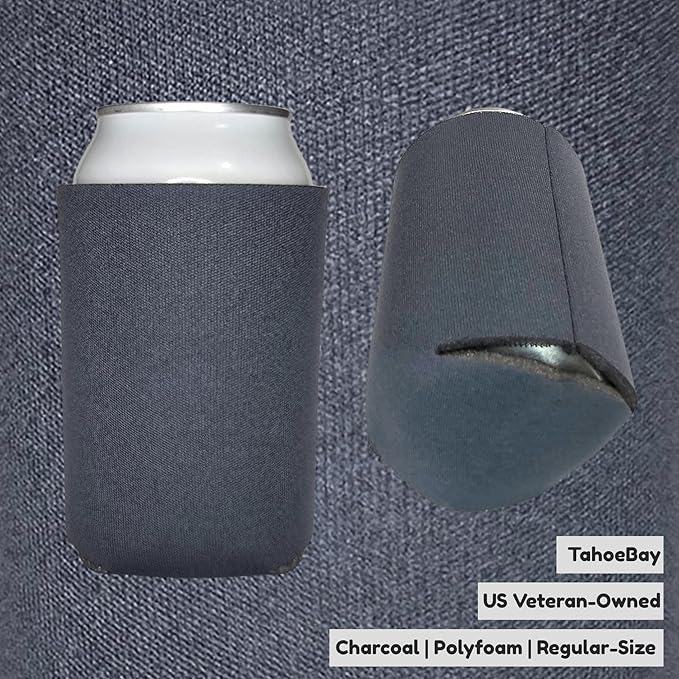 TahoeBay Bulk Blank Beer Can Cooler Sleeves (50-Pack) Sublimation Blanks for Vinyl Plain Soft Foam Can Sleeves Coolers for Soda Cans & Bottles Black, White, Assorted Solid Color (Charcoal)