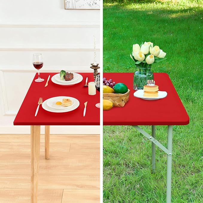Fitted Rectangle Tablecloth 20 x 30 Inch Elastic Table Cloth for 2.5ft Table, Stretch Spandex Table Cover Red Washable Polyester Table Top Cap Cover for Dining Picnic Camping Indoor and Outdoor