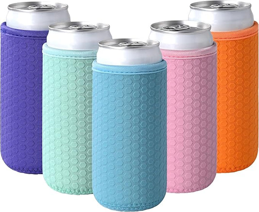 5 Pcs Insulated Slim Can Sleeve, Reusable Skinny Tall Can Cooler Sleeves, Non-slip Neoprene Beer Bottle Cover Holder for 12oz Slim Can Soda and Beer (Colorful2)