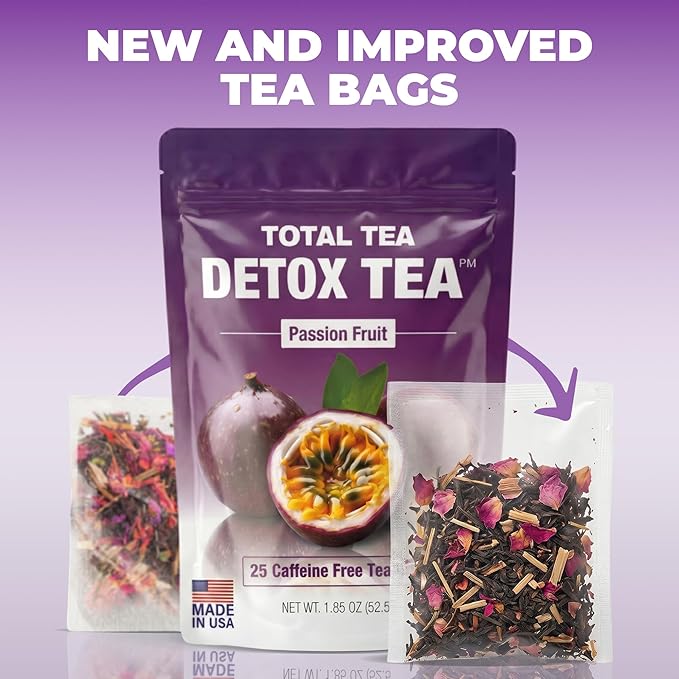Total Tea SIimming Detox Tea Caffeine Free - 25 Day Detox - Herbal Tea with Chamomile, Hibiscus Tea & Ginger Root for Colon Cleanse – Natural Passion Fruit Tea