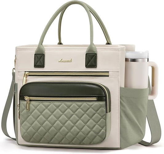 LOVEVOOK Insulated Lunch Bag Women,Wide Opening Adult Lunch Box Women with Cup Holder,Large Leakproof Cooler Bag for Work Picnic Beach Family College Mom,Lunch Teacher Breast Pump Diaper Tote Bag