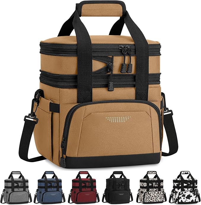 Vankor Lunch Box for Men Women, Large Double Layer Insulated Lunch Bag Tote Expandable Leakproof Waterproof Cooler Bag with Adjustable Shoulder Strap for Work Office Picnic Travel, Khaki