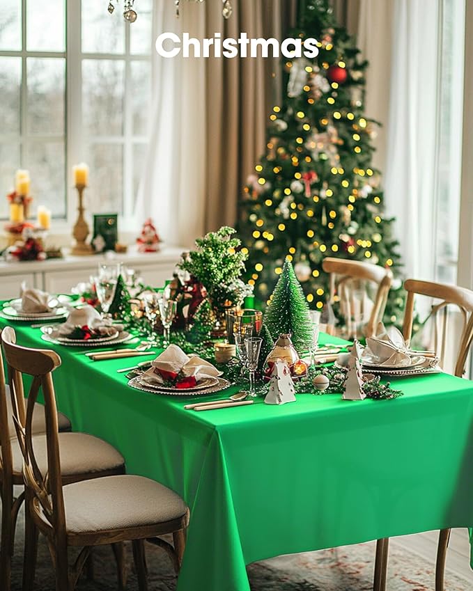 Pureegg Plastic Table Cloth Disposable 10 Pack, 54 x 108 Inch Table Cloths, St Patricks Day, Christmas Decorations, Tablecloths, Rectangle, Forest, Plastic Cover, Leakproof & Sturdy, Green