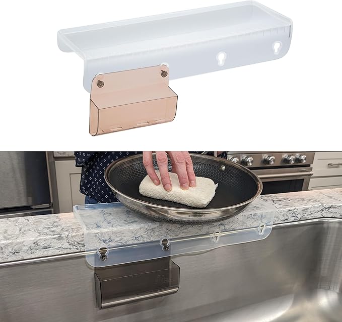 SiliSink Silicone Edge Guard for Kitchen Sink - Fits 3.75” - 4” Wide - The Original Silicone Sink Edge Protector with Sponge Caddy - Splash Guard, 14” Clear Diamond