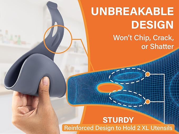 Silicone Spoon Rest for Stove Top – 1 Piece – HEAT RESISTANT DISHWASHER SAFE Kitchen Utensil Holder for LARGE Utensils - Won’t Break - Non-Slip - Ideal for Glass & Induction Cooktops - for Home Cooks