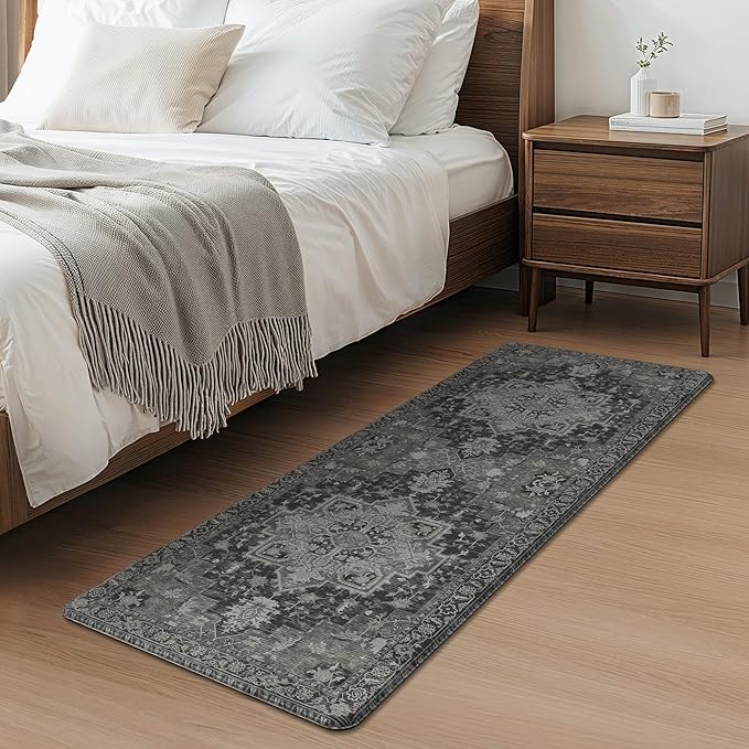 GENIMO Kitchen Mats for Floor 2PCs, Washable Anti Fatigue Mat for Cushioned, 17.3"x47"+17.3"x30", Waterproof Kitchen Rugs, Non Slip Comfort Standing Mat Rug for Home, Sink, Laundry, Dark Gray