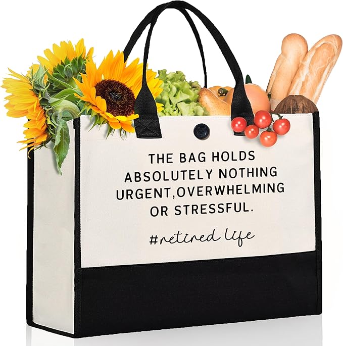 Craftique Retirement Gift for Woman, Funny Retired Cornered Tote Bag, Unique Retirement Gifts for Women Coworker Friend Bosses, Happy Retired Gift Bag for Shopping Travel Picnic, 17” x 6.7” x 12.5”