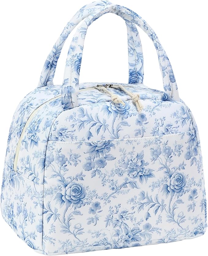 Bluboon Lunch Box for Women Men Cute Lunch Bag Reusable Insulated Lunch Bags Large Capacity Lunchbox Cooler for Work Picnic or Travel Gifts for Women (Blue Foral)