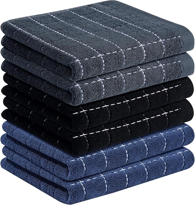 Homaxy 100% Cotton Terry Kitchen Towels(Multiple Colour, 13 x 28 inches), Checkered Designed, Soft and Super Absorbent Dish Towels, 6 Pack