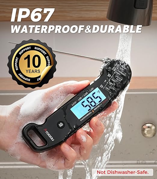 Atogou Professional Meat Thermometer Digital for Cooking Food, <1 Sec Instant Read & ±0.5℉ Accuracy, IP67 Waterproof, Thermocouple Sensor Probe, for Kithchen, BBQ, Grill, Black