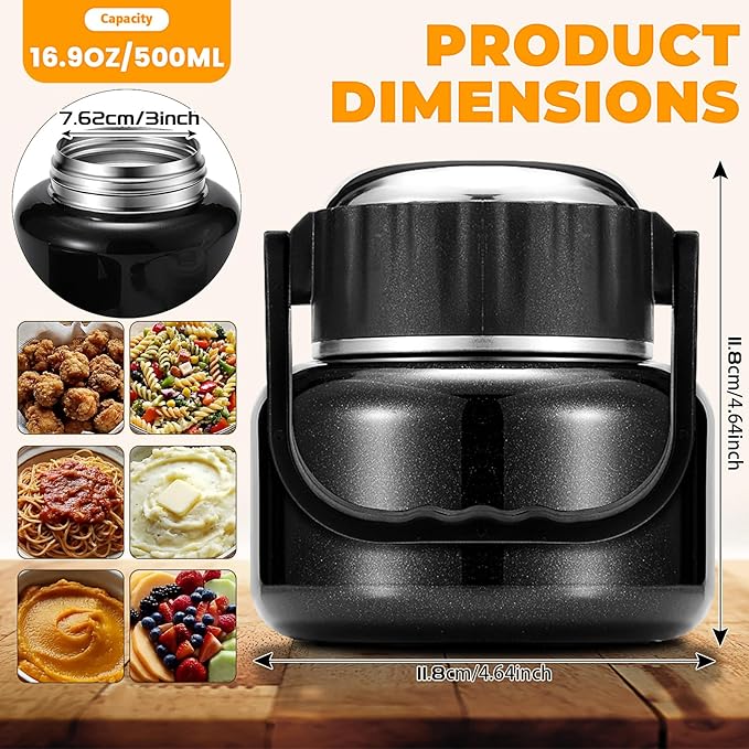 Soup Thermo for Hot Food, 16.9 oz Vacuum Insulated Food Jar with 316 Stainless Steel Interior, Spoon, Bowl Lid & Non-Slip Base for School Office