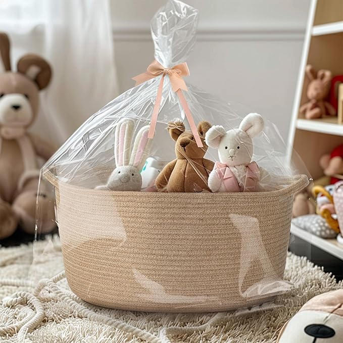 MEGASKET Jute Wicker Storage Basket with Handles, 17"x12"x8" Decorative Woven Baskets for Organizing Dog Toy, Gifts, Book, Towel, Cloth, Boho Storage Bin for Shelves, Entryway, Closet, Home Decor