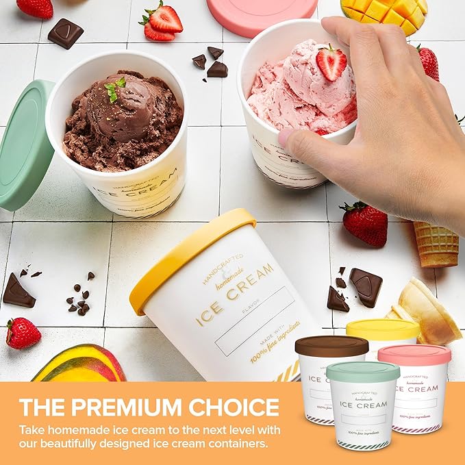 Stock Your Home 16oz Ice Cream Containers with Airtight Silicone Lids (2-Pack) Reusable 1 Pint Ice Cream Container for Storing Gelato, Sorbet, and Frozen Yogurt