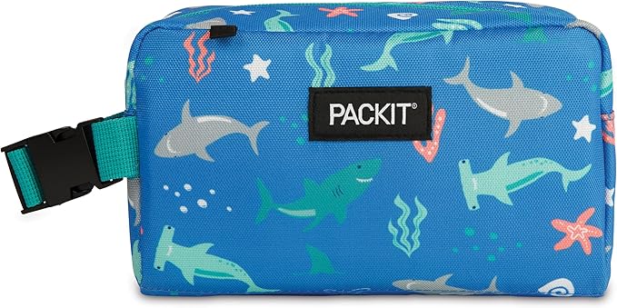 PackIt Freezable Small Insulated Snack Box, Sea Shark, with EcoFreeze Technology (Built-in Ice Pack), Mini Cooler or Small Lunch Bag, For Fresh Snacks On the Go, for Work, Gym, or Travel