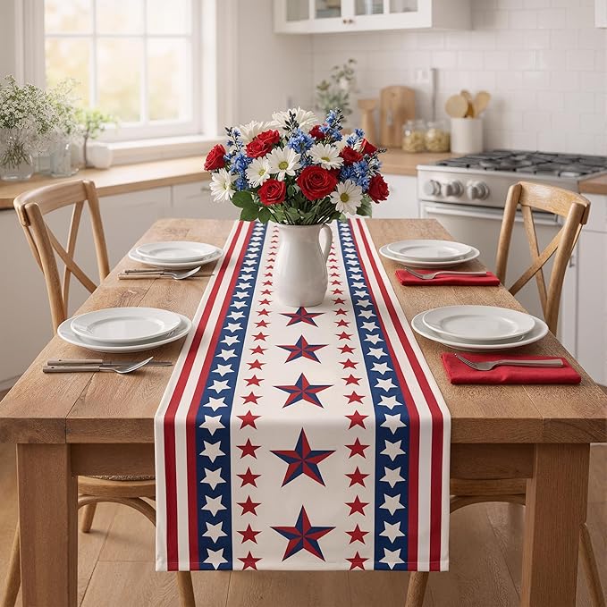4th of July Decorations - Patriotic Table Runner for 250th Anniversary America Merchandise | Memorial Day Decorations - Fourth of July Decor Accessories for Indoor Outdoor Home Party Supplies