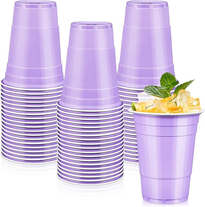 LANLISA 100 Lavender Plastic Cups, 16 oz Disposable Cups, Drinking Cups For Party Supplies
