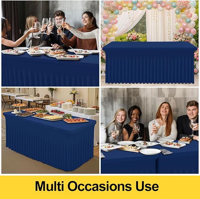 Smiry Spandex Tablecloth, Elastic Fitted Stretch Tablecloth for 4FT Rectangle Tables, Waterproof Washable Table Cover Skirt for Outdoor, Wedding, Banquet & Parties (Navy, 48Lx30Wx30H Inch)