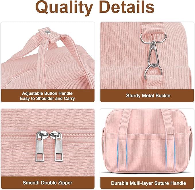 KUBYA Corduroy Lunch Box Lunch Bag for Women Men, Cute Strawberry Small Insulated Reusable Work Leakproof Simple Lunch Boxes Tote Bag Adults Cooler Bag