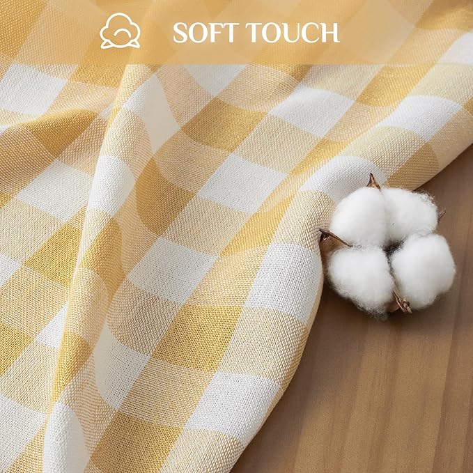 Softalker Checkered Tablecloth Rectangle, Outdoor Linen Cotton Gingham Table Cloth with Tassel, Heavy Duty Wrinkle Free Buffalo Plaid Table Cover for Kitchen Dining Summer Party - 55 x 84 Inch, Yellow