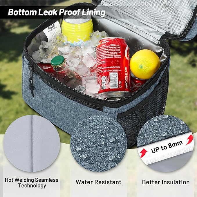 MIER Insulated Lunch Box Dual Compartment Lunch Bag Leakproof Cooler for Men Women Adult Work, Bluesteel, Medium (Upgraded Extra-Tall Bottom Layer)