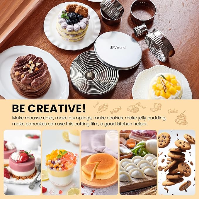 12 Pcs 304 Stainless Steel Biscuit Cutter Set - Round Cookie Cutters for Baking (1/2/3/4/5'') with Storage Box, Dough Pastry Cake Circle Cutting Ring Molds, Non-Rust, Dishwasher Safe & 1.5‘’ High