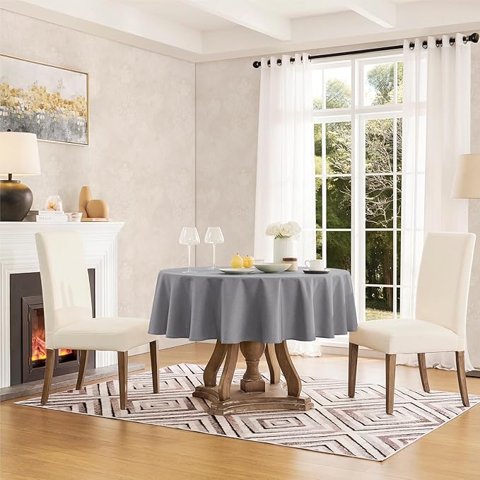 Veblandy Tablecloth Linen Textured Waterproof & Stain Resistant Table Cloth Wrinkle Free Decorative Fabric Farmhouse Table Cover for Dining/Party/Buffet/Wedding, 60 x 60 Inch, Dark Grey