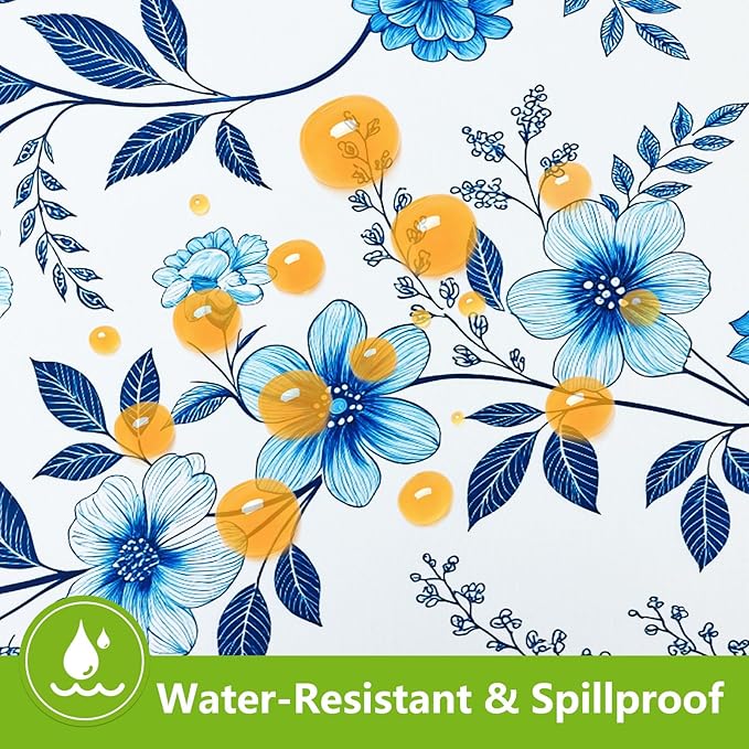 Smiry Spandex Fitted Tablecloth for 8 Foot Rectangle Tables, Washable Picnic Table Cover with Elastic, Stretch Reusable Table Cloth for Outdoor, Camping, Dining & Kitchen (Blue Flower, 30"x96")