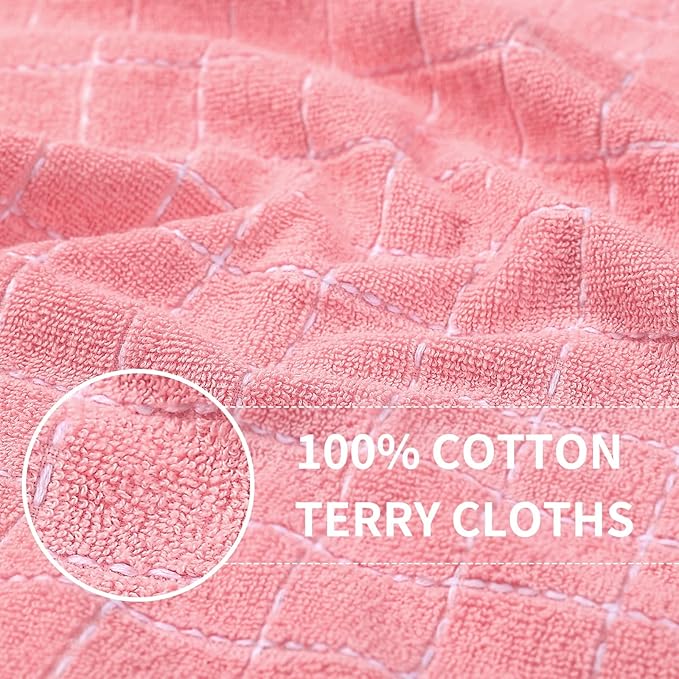 Homaxy 100% Cotton Terry Kitchen Towels(Pink, 13 x 28 inches), Checkered Designed, Soft and Super Absorbent Dish Towels, 8 Pack