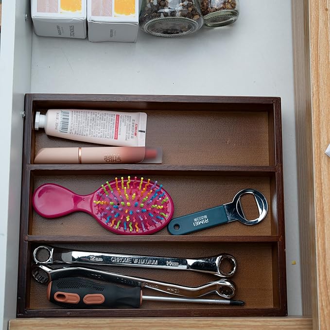 Silverware Organizer Bamboo Kitchen Drawer Organizer, Flatware Organizer Tray for Kitchen, Flatware, Utensils（Brown）