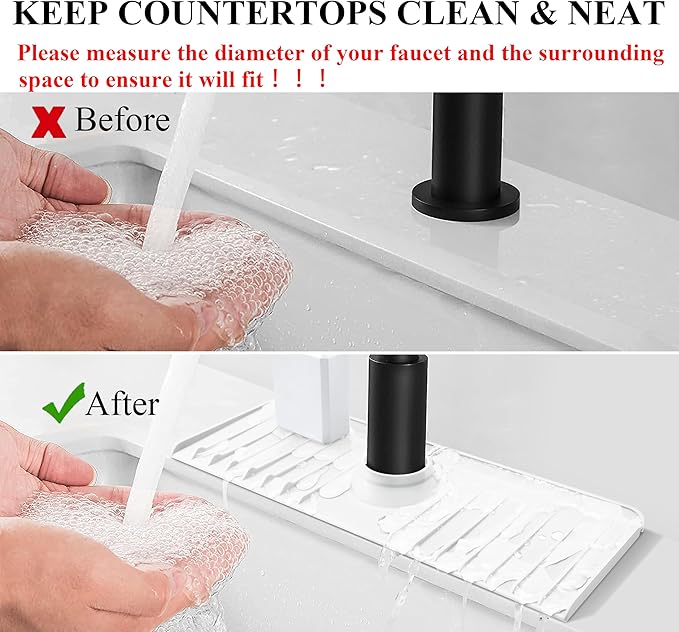 Sink Splash Guard 14.4” x 5.4” - Sink Faucet Mat with Faucet Water Catcher Mat & Soap Dish & Sponge Holder 3 in 1 - Silicone Faucet Handle Drip Catcher Tray for Kitchen RV & Bar Faucet, White
