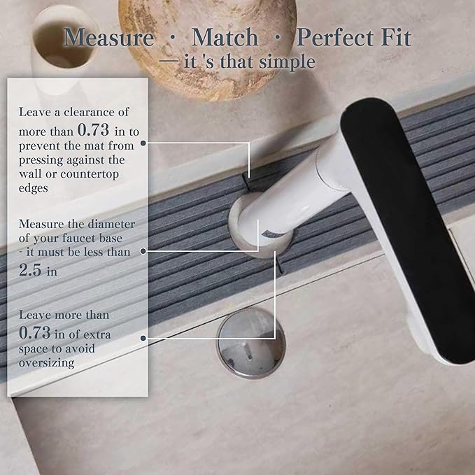 Stone Faucet Mat for Kitchen Sink, Quick Drying Mats, Water Absorbing Guard & Sink Protectors, Diatomite Bathroom Counter Tray, Kitchen Decor Home Accessories - Dark Grey, Medium, 19.7''x4''