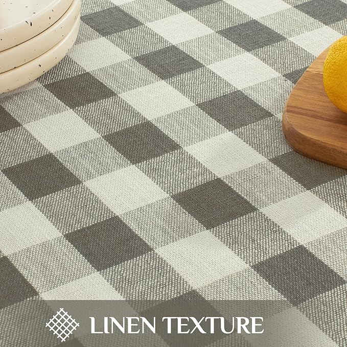 Softalker Checkered Tablecloth Rectangle, Outdoor Linen Cotton Gingham Table Cloth with Tassel, Heavy Duty Wrinkle Free Buffalo Plaid Table Cover for Kitchen Dining Home Party - 55 x 120 Inch, Coffee