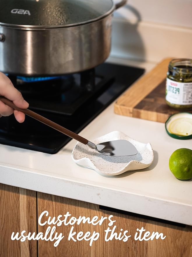 Spoon Rest for Kitchen Counter, 5.3" Ceramic Spoon Holder for Stove Top, Cute Coffee Spoon Rest, Modern Kitchen Spoon Holder for Multiple Utensils, Farmhouse Home DéCor, Housewarming Gift