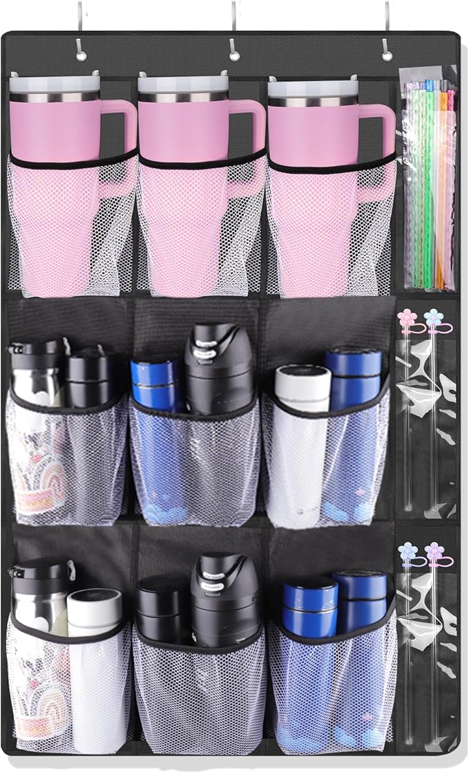 AIERSA Tumbler Organizer for Stanley 30 40 oz Cups with Handle, Cup Holder with Big Pockets for Big Water Bottles, Over the Door Tumbler Holder, Kitchen Cabinets Organizers Accessories