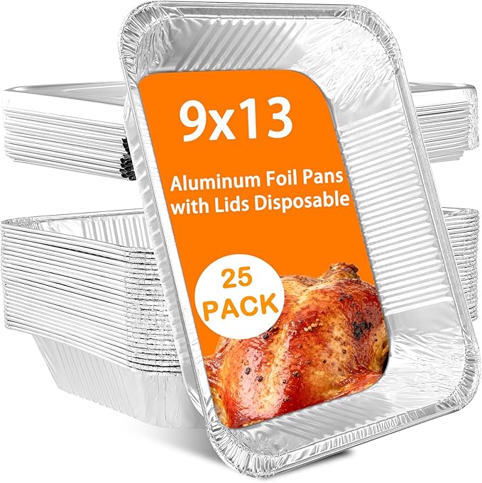 9x13 Aluminum Foil Pans with Lids Disposable - Half Size Aluminum Foil Heavy Duty Deep Bakin Pan, Tin foil Turkey Sheets Tray Chafing Grill Accessories for Cooking, Baking, Storing, Food Prepping