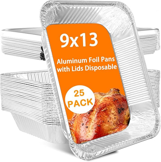 9x13 Aluminum Foil Pans with Lids Disposable - Half Size Aluminum Foil Heavy Duty Deep Bakin Pan, Tin foil Turkey Sheets Tray Chafing Grill Accessories for Cooking, Baking, Storing, Food Prepping