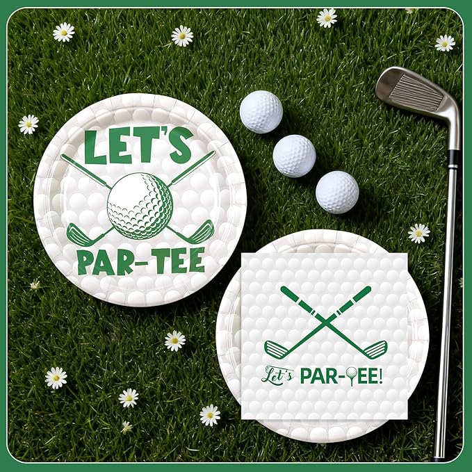 50pcs Golf Paper Plates and Napkins Party Decorations, Golf Themed Birthday Party Supplies Disposable Dessert Plates Tableware Set for Sports Theme Birthday Baby Shower Game Party Favors