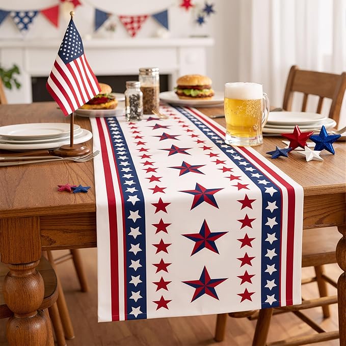 4th of July Decorations - Patriotic Table Runner for 250th Anniversary America Merchandise | Memorial Day Decorations - Fourth of July Decor Accessories for Indoor Outdoor Home Party Supplies