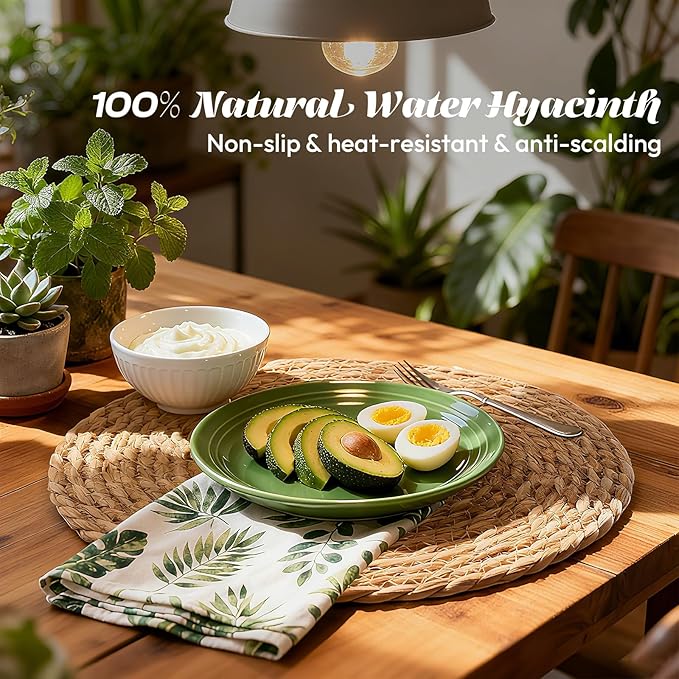 13 in Round Woven Placemats Plate Chargers Set of 12, Boho Farmhouse Rustic Woven Place Mats for Kitchen Dining Party Table Decor, Rattan Wicker Table Mats Jute Braided Chargers for Dinner Plates