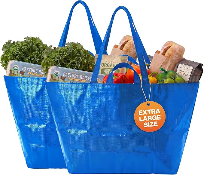 DURASACK Haul-It-All Extra-Large Reusable Shopping Bag – Heavy Duty Open-Top Tote with Handles, 18-Gallon Capacity, Blue, Pack of 2
