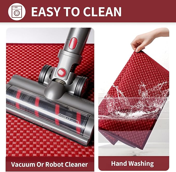 YDKGL Kitchen Runner Rugs Non Slip Washable, Super Absorbent Soft Chenille Braided Kitchen Mats for Floor Rubber Backing Standing Sink Mat Floor Mat, Easy to Clean, Red 17"x59"