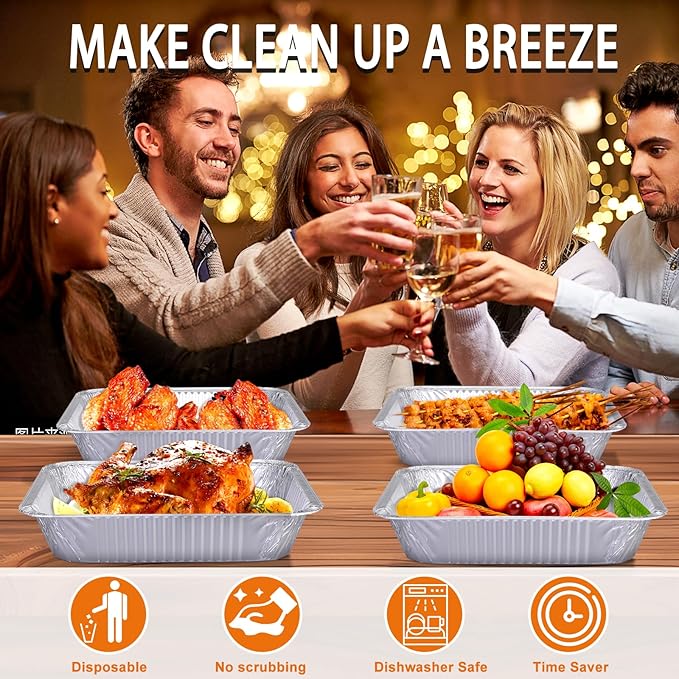 Aluminum Foil Pans 9x13 Disposable - Half Size Aluminum Foil Heavy Duty deep Steam Table Pan, Tin foil Turkey Sheets Tray Chafing Grill Accessories for Cooking, Baking, Storing, Food Prepping (10)
