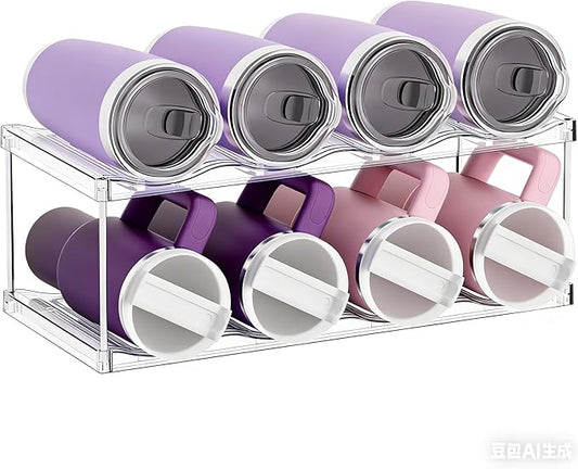 Stackable Water Bottle Organizer for Cabinet,2 Tier Water Bottle Holder for Stanley Yeti 40 oz Bottle Shelf,Clear Tumbler Storage Organizer,Wine Rack,Cup Organizer for Kitchen Cabinets Counter Pantry