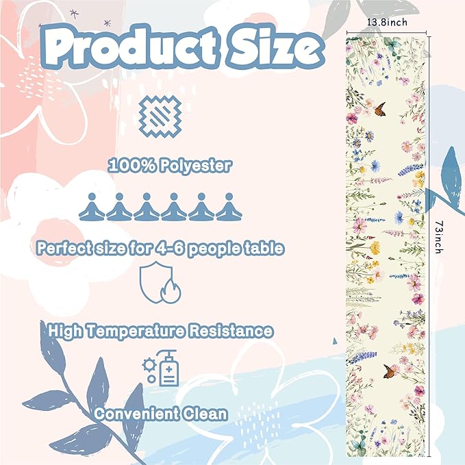OHOME Summer Decorations - Daisy Eucalyptus Lavender Floral Leaves Summer Table Runner - Spring Decorations for Home Indoor Outdoor | Summer Tablecloth Party Favors Supplies for Table Decor Banner