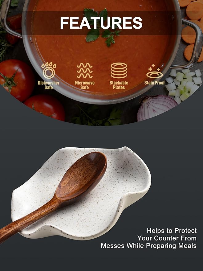 Spoon Rest for Kitchen Counter, 5.3" Ceramic Spoon Holder for Stove Top, Cute Coffee Spoon Rest, Modern Kitchen Spoon Holder for Multiple Utensils, Farmhouse Home DéCor, Housewarming Gift